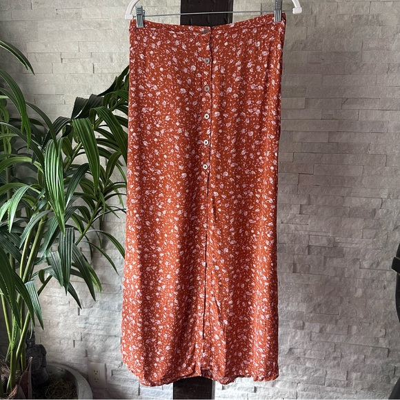 Wild Fable Orange Floral Rayon Maxi Pull on Skirt Size Small - Picture 1 of 6